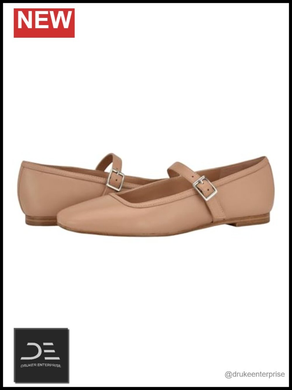 Mary Jane Flats Leather Square Toe Buckle